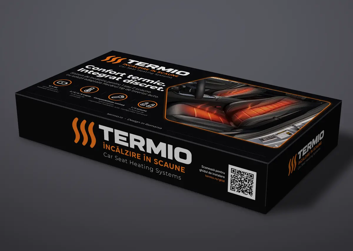 Cutia TERMIO, cu codul QR către ghidul de instalare